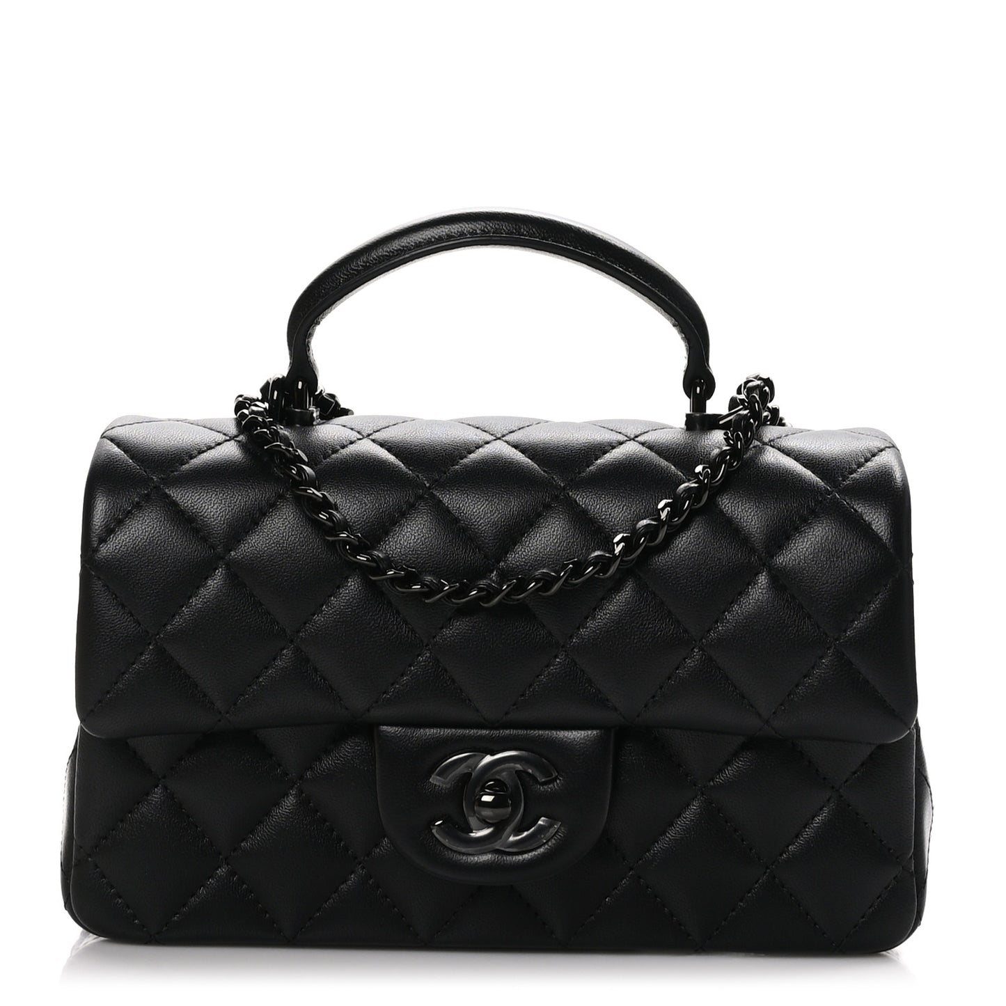 Lambskin Quilted Mini Top Handle Rectangular Flap So Black