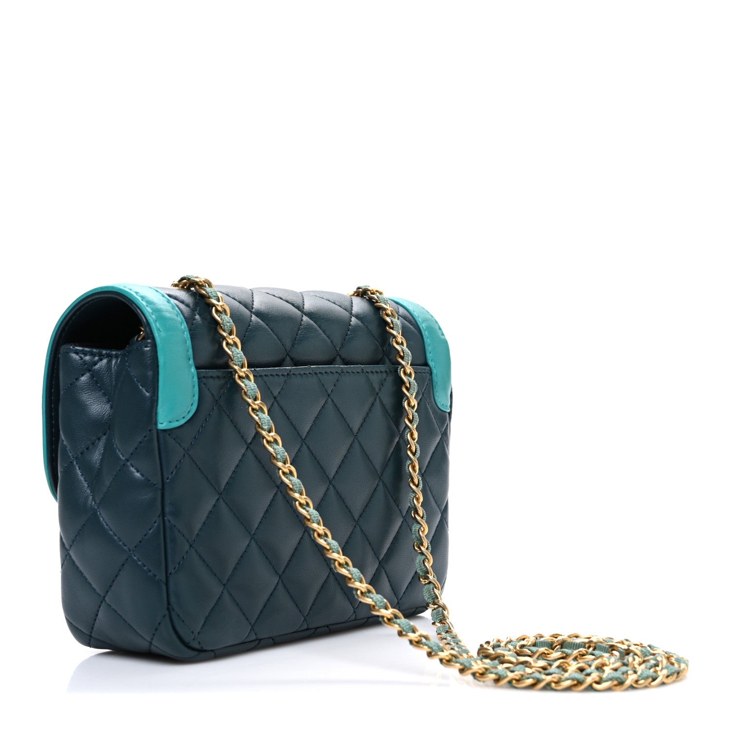 Chanel Lambskin Quilted Mini Two Tone Day Flap Navy Turquoise