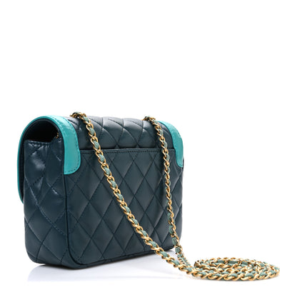 Chanel Lambskin Quilted Mini Two Tone Day Flap Navy Turquoise 3 of 10