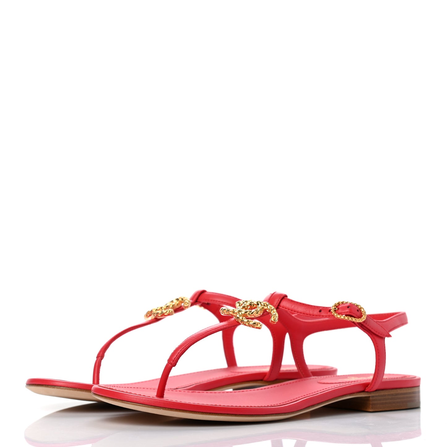 Lambskin CC Logo Thong Sandals 40 Red