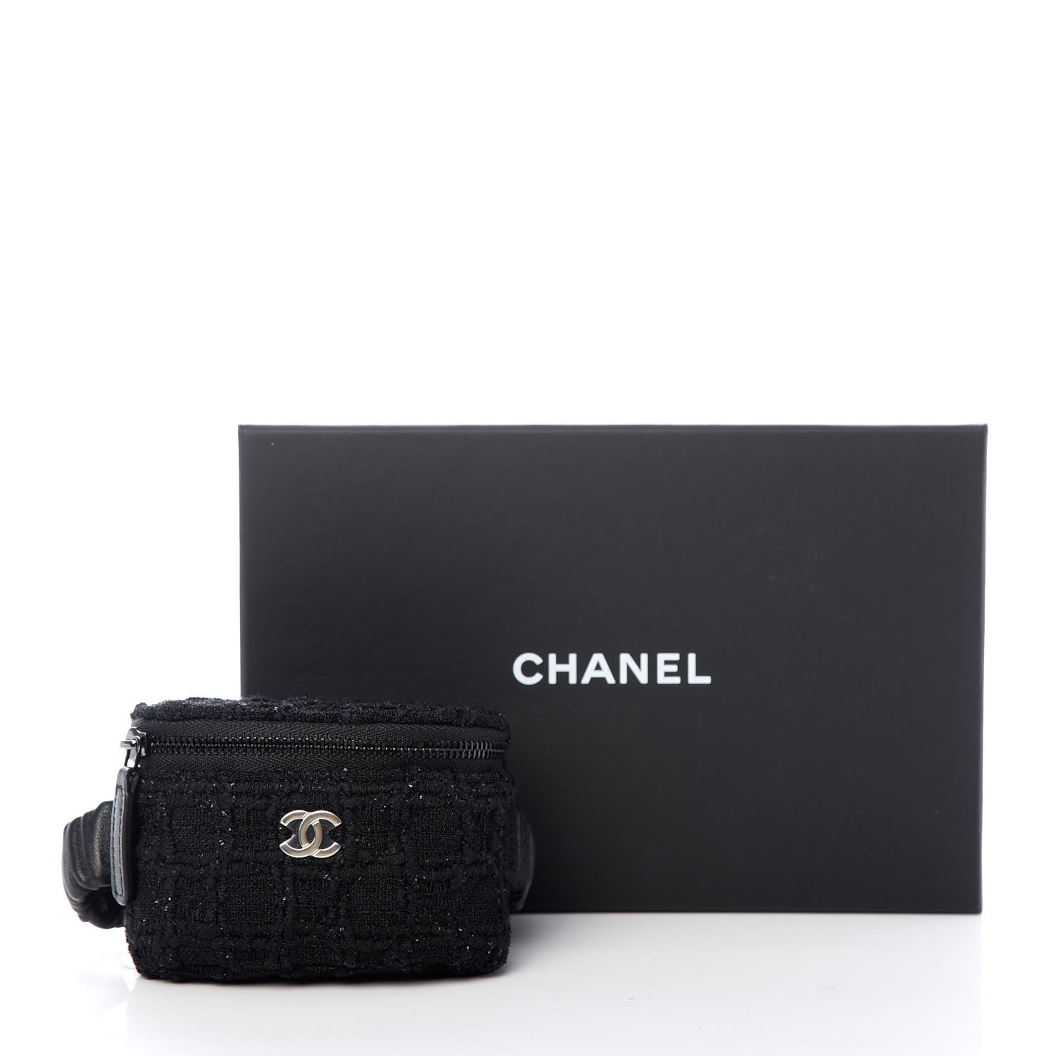 Chanel Tweed Lambskin Quilted Arm Coin Purse Black 8 of 8