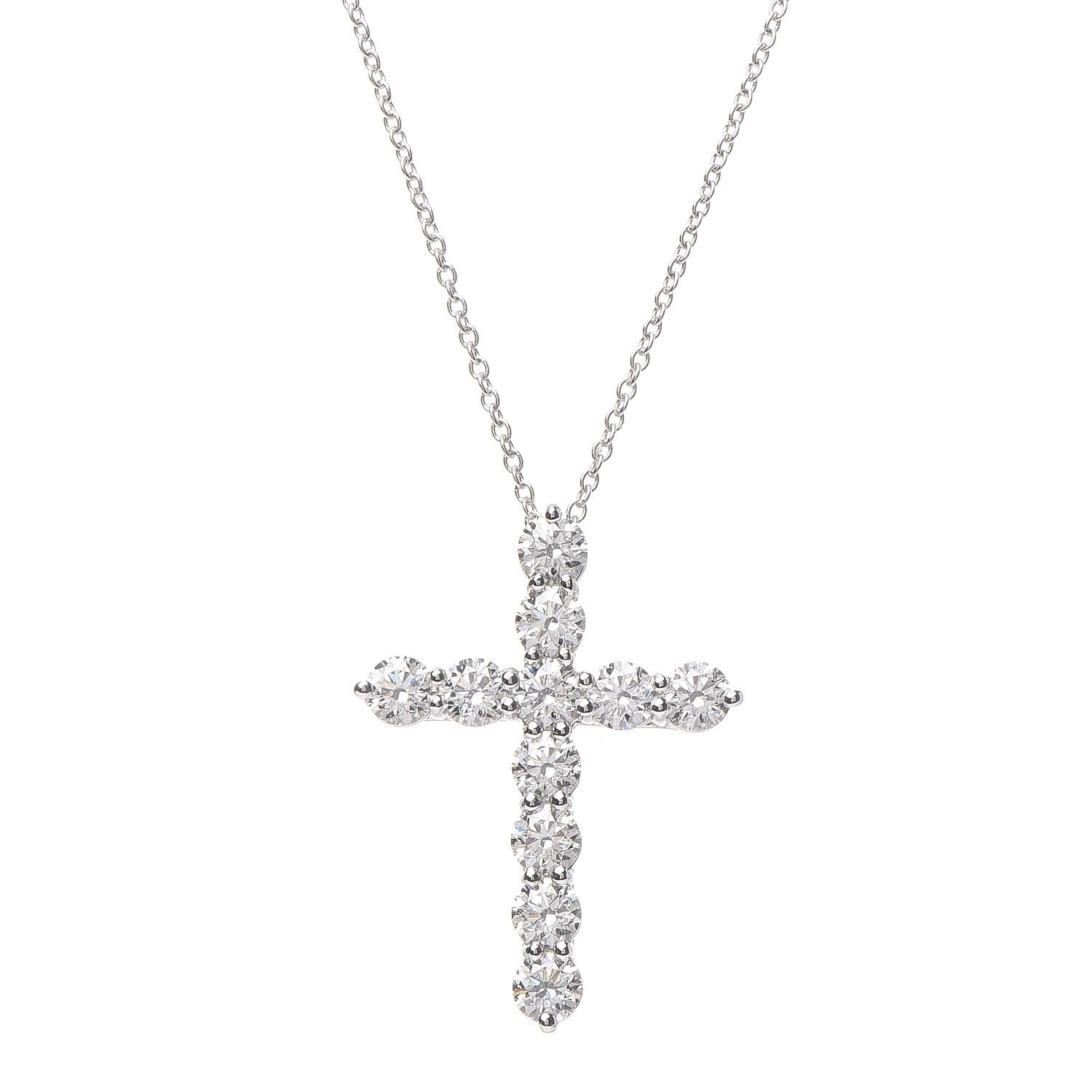 Tiffany Platinum Diamond Large Cross Pendant Necklace 4 of 8