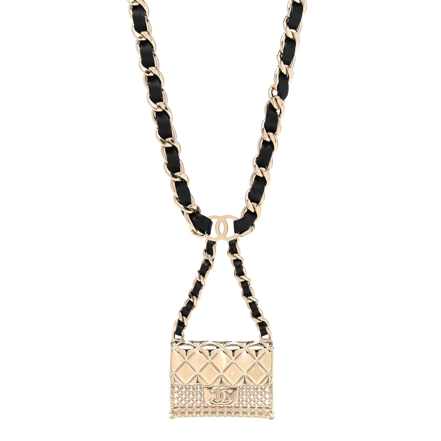 Chanel Metal Lambskin Pearl Chain Flap Bag Long Necklace Gold Black Pearly White 1 of 7
