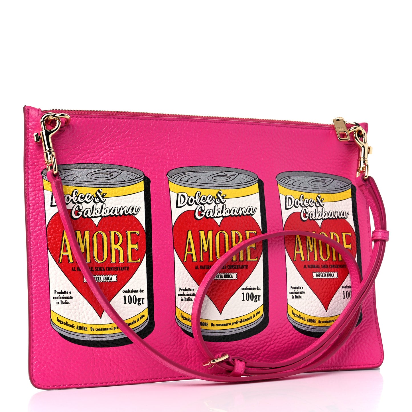 Calfskin Amore Soup Can Print Crossbody Clutch Multicolor