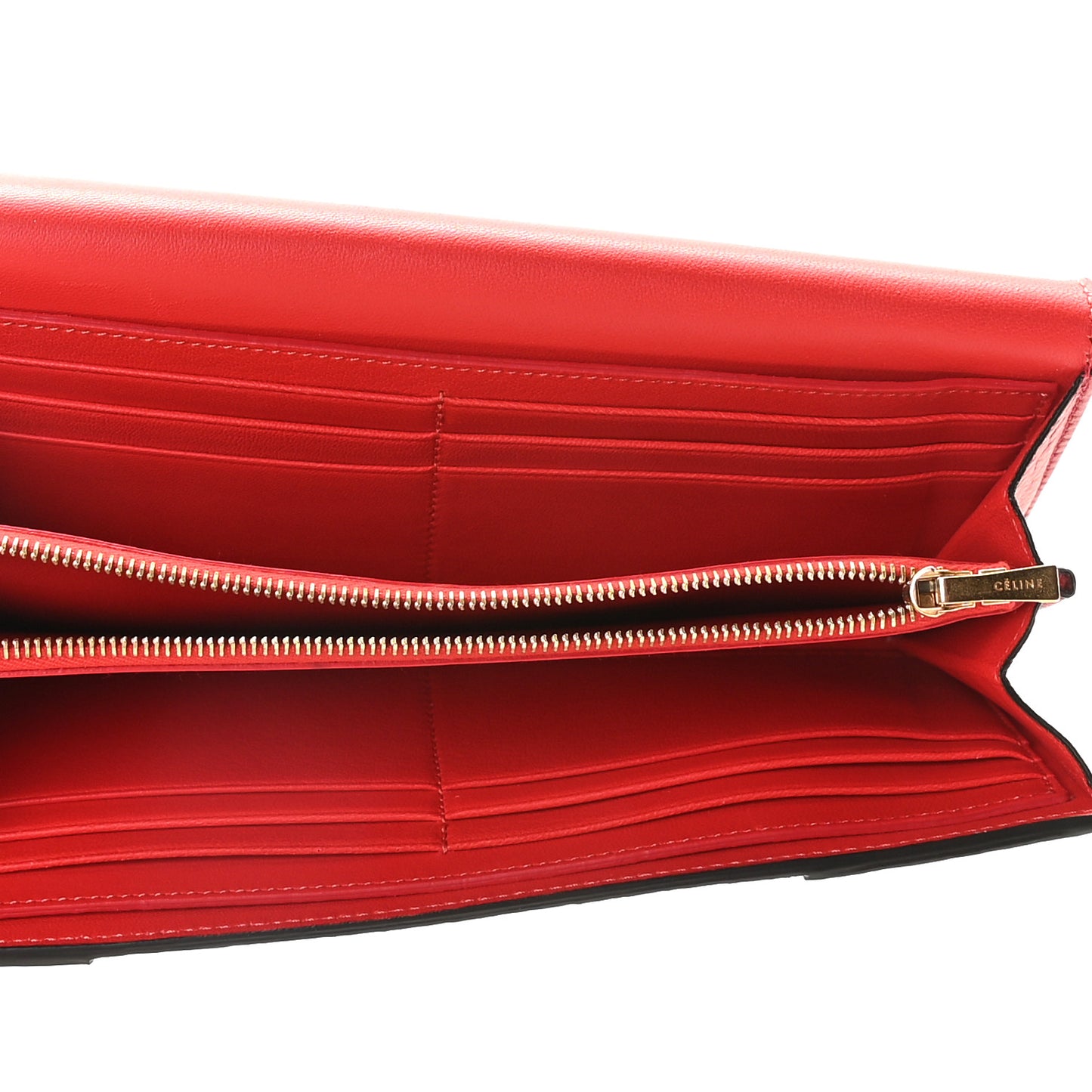 Drummed Calfskin Large Multifunction Flap Wallet Coquelicot