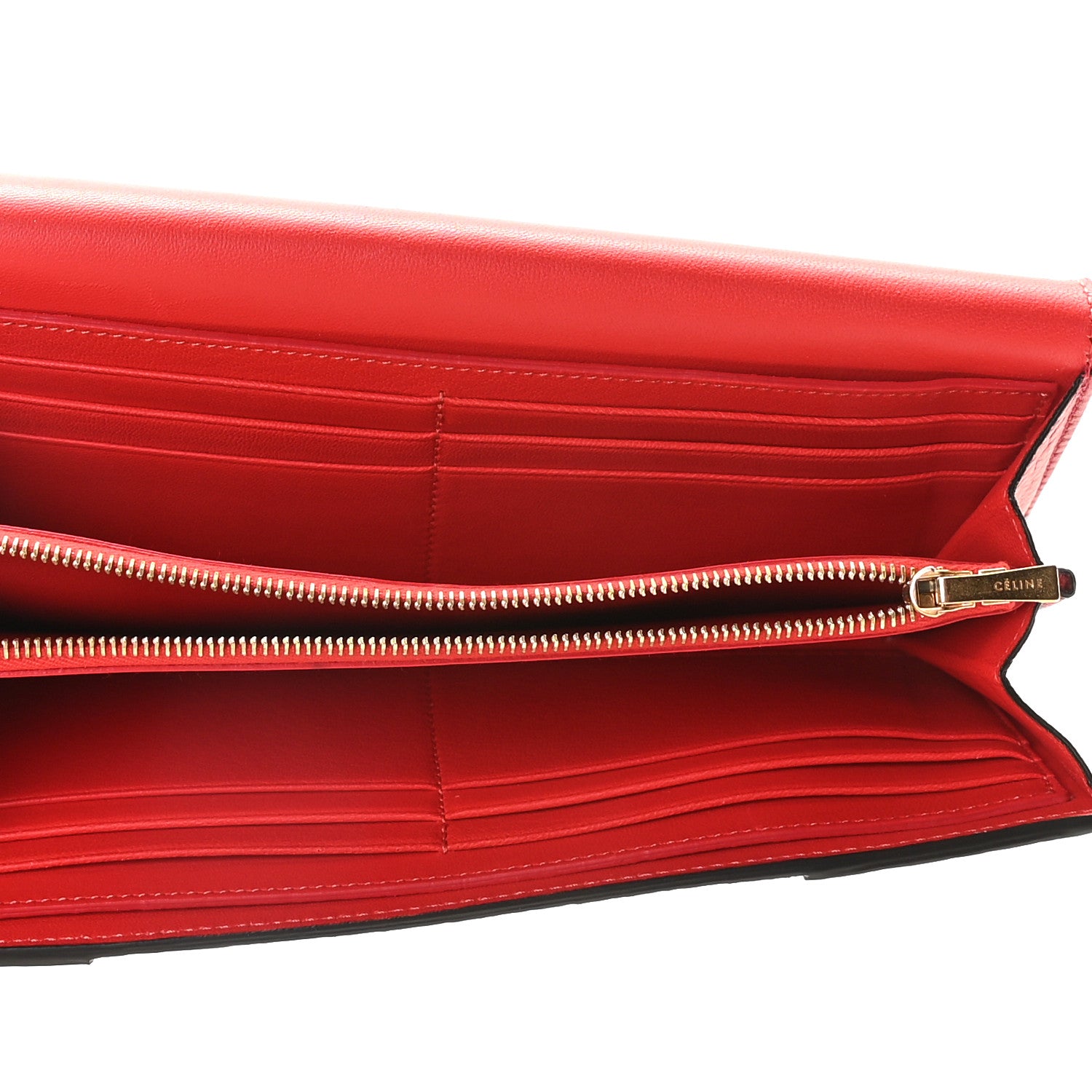 Celine Drummed Calfskin Large Multifunction Flap Wallet Coquelicot 5 of 8