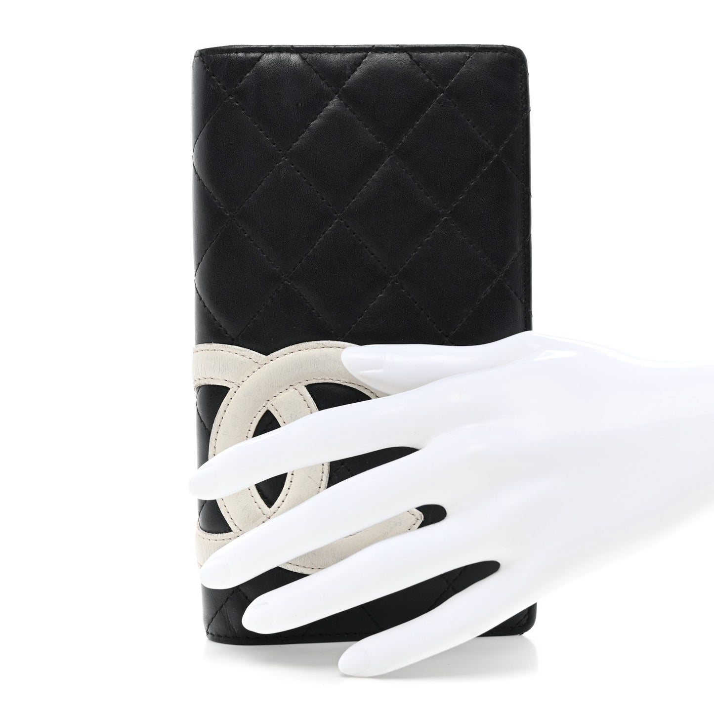 Calfskin Quilted Cambon Yen Wallet Black White