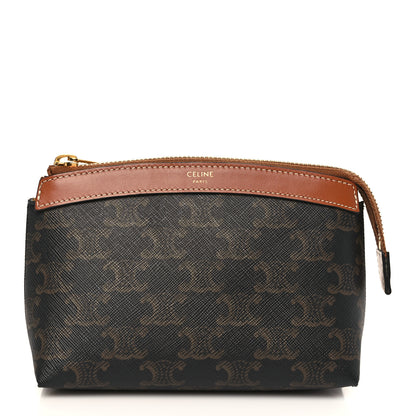 Celine Triomphe Canvas Calfskin Small Zipped Pouch Tan 1 of 8