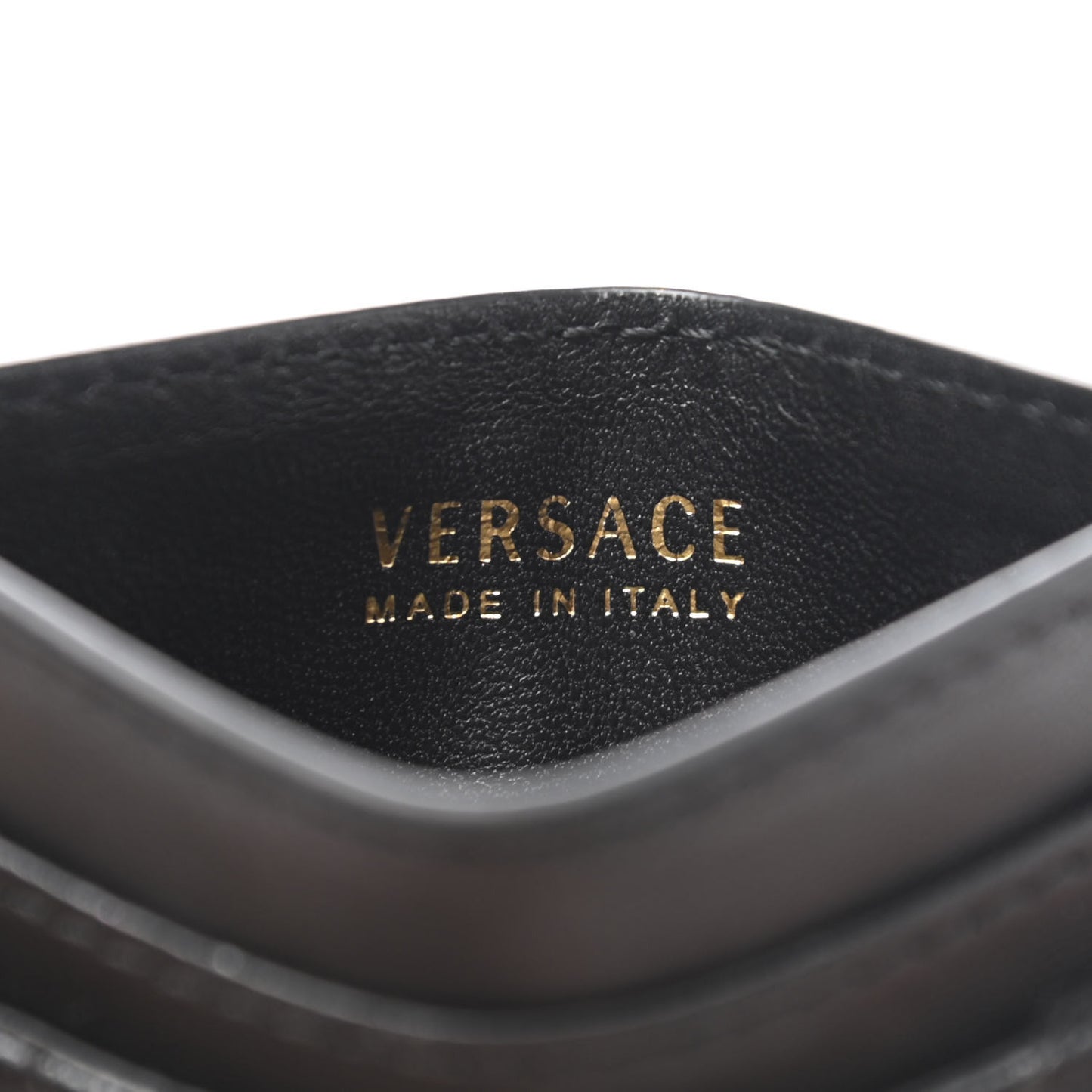 Calfskin Quilted Medusa Card Holder Black