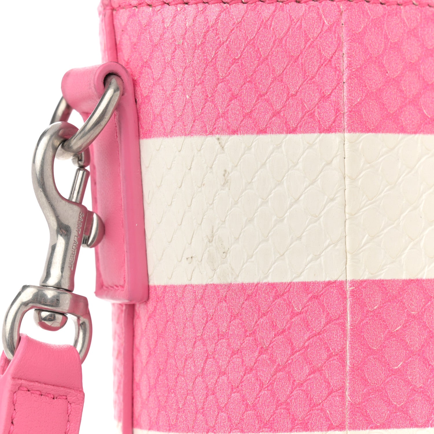Saint Laurent Snakeskin Embossed Stripe Toy Shopping Tote White Pink 12 of 12