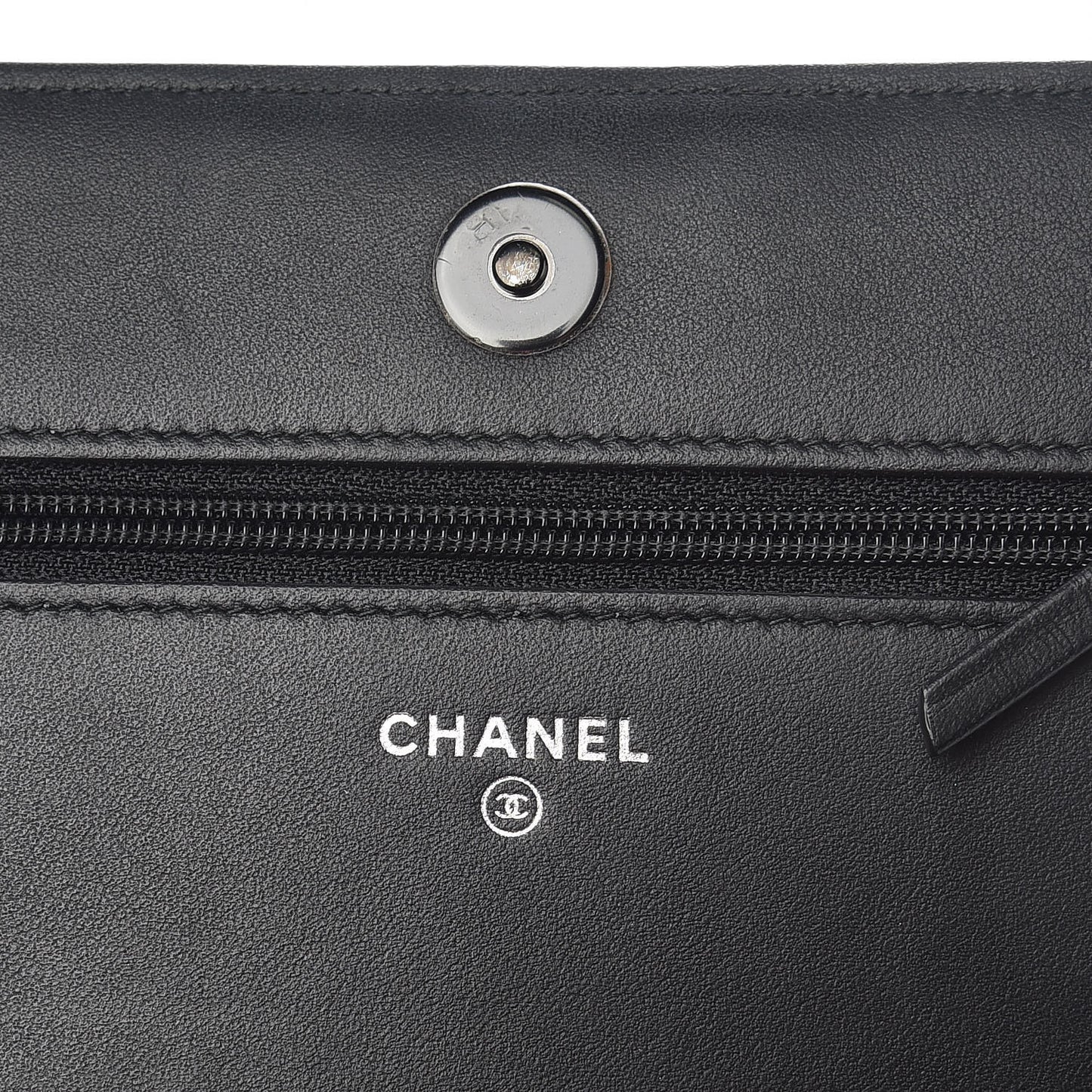 Calfskin Painted Chevron Embossed Boy Wallet On Chain WOC Black