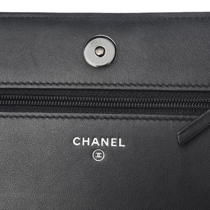 Chanel Calfskin Painted Chevron Embossed Boy Wallet On Chain WOC Black 7 of 11