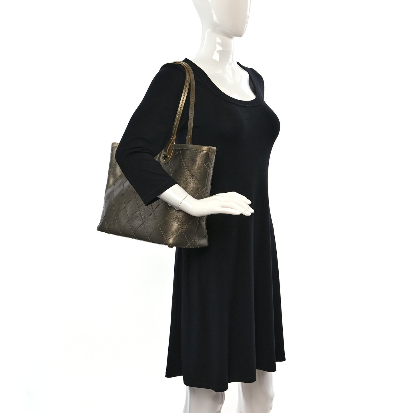 Grained Calfskin Large Shopping Fever Tote Gold