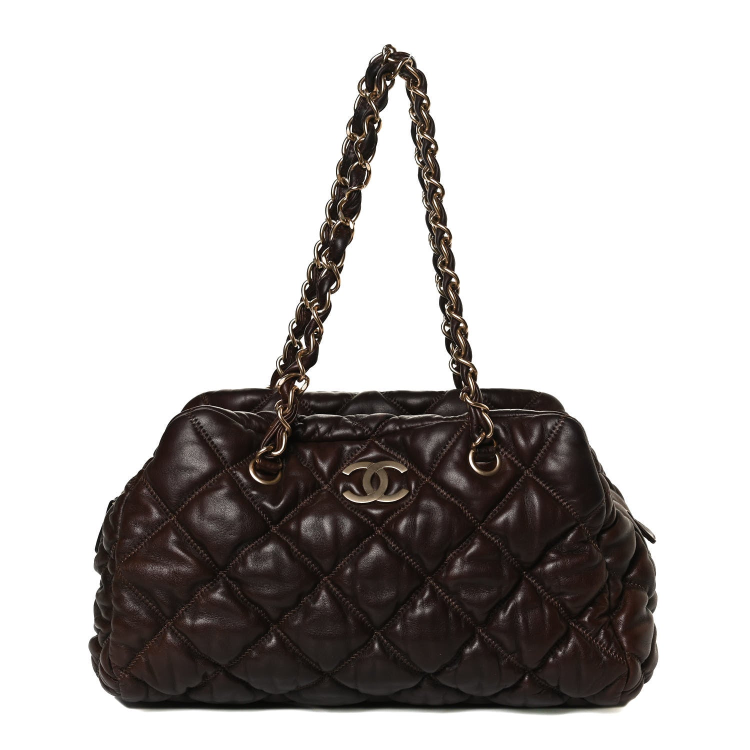 Chanel Calfskin Bubble Quilt Bowler Dark Brown 1 of 13