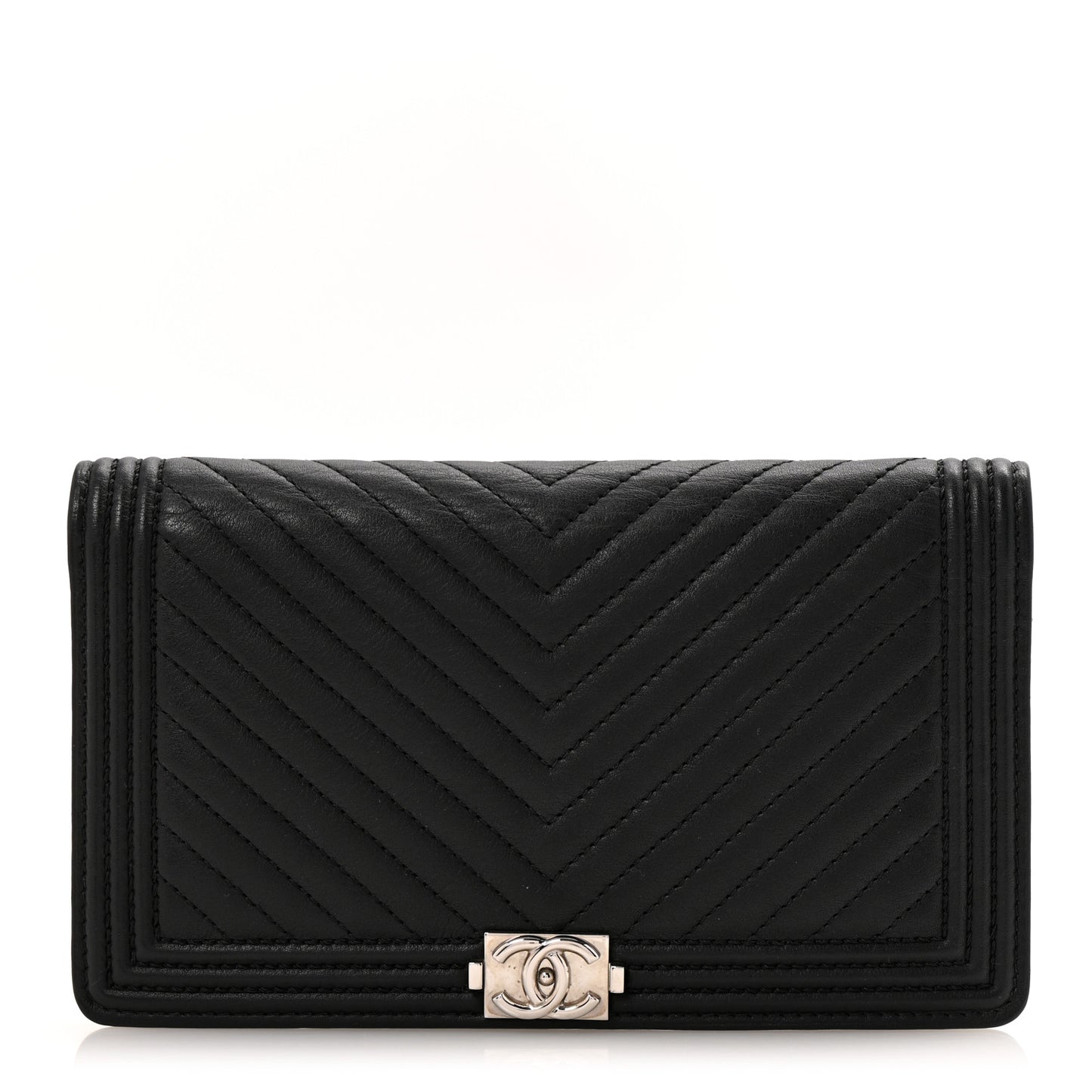 Calfskin Chevron Quilted Boy Yen Wallet Black