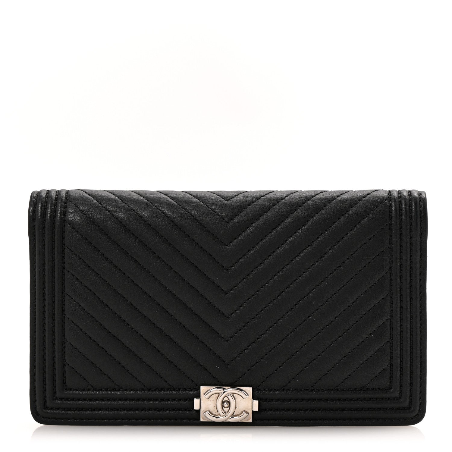 Chanel Calfskin Chevron Quilted Boy Yen Wallet Black 1 of 11