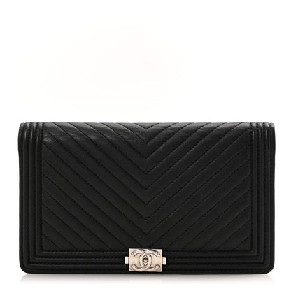 Chanel Calfskin Chevron Quilted Boy Yen Wallet Black 1 of 11