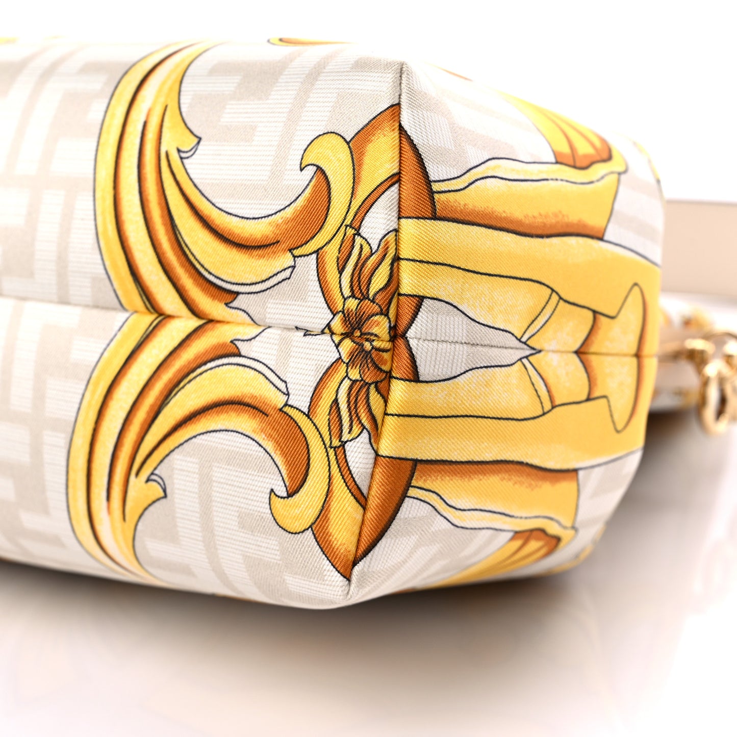 X VERSACE Silk Calfskin Fendace FF Baroque Print Medium Fendi First White Gold