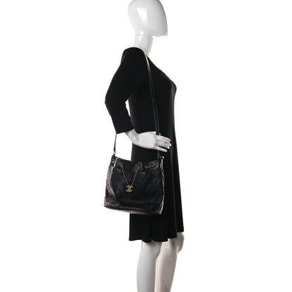 Chanel Iridescent Crumpled Calfskin Coco Pleats Drawstring Bag Black 2 of 9