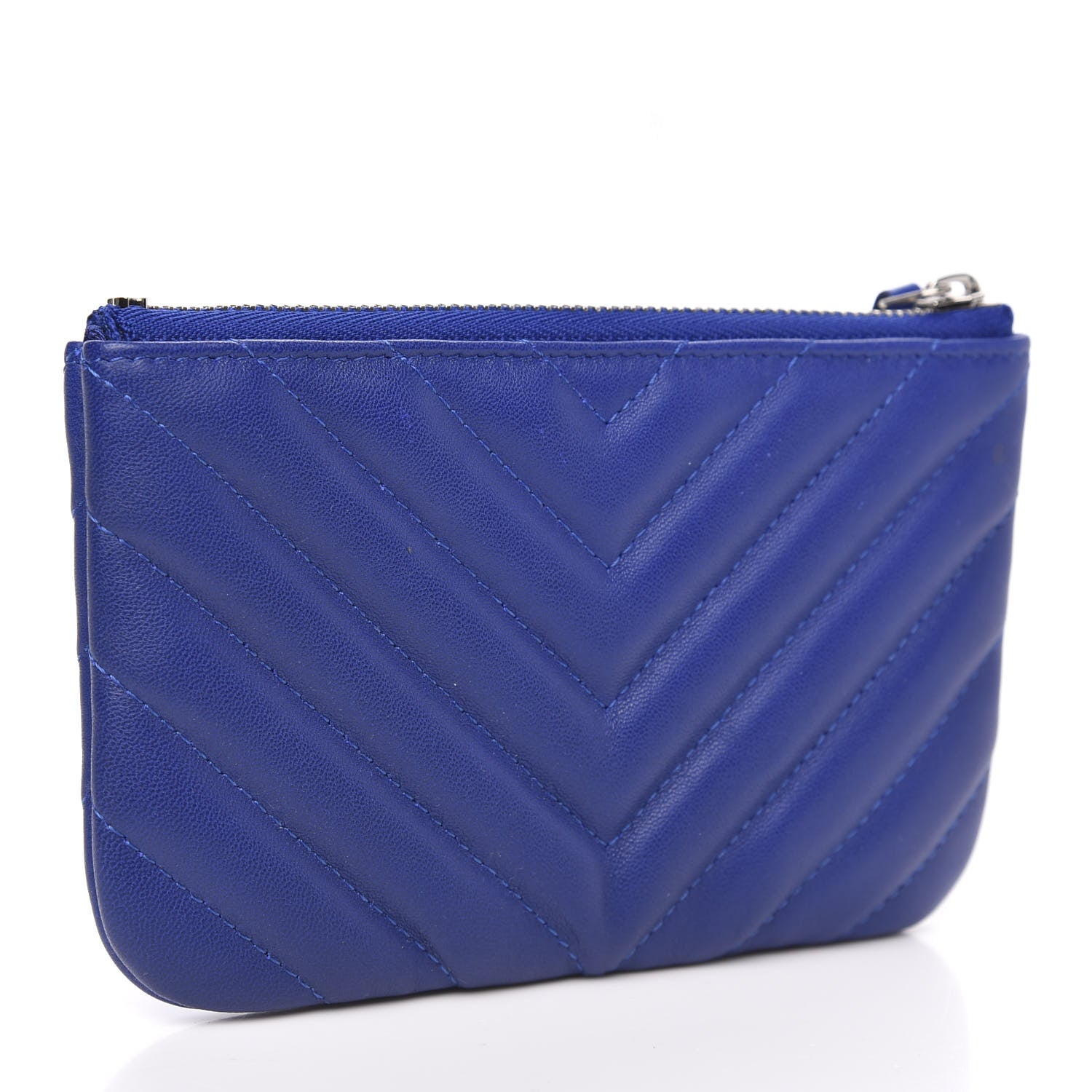 Chanel Lambskin Chevron Quilted Small Cosmetic Case Blue 3 of 8