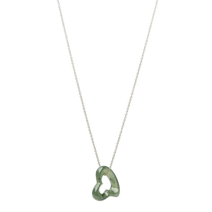 Tiffany 18K Yellow Gold Jade 23mm Elsa Peretti Open Heart Pendant Necklace 1 of 8