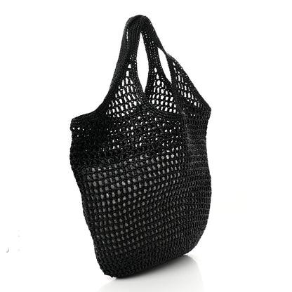 Prada Yarn Raffia Effect Crochet Logo Embroidered Shopping Tote Bag Black 3 of 10