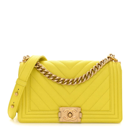 Chanel Caviar Chevron Quilted Medium Boy Flap Yellow 1 of 10