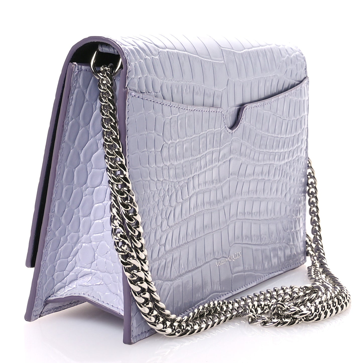 Calfskin Crocodile Embossed Skull Medium Shoulder Bag Lavender