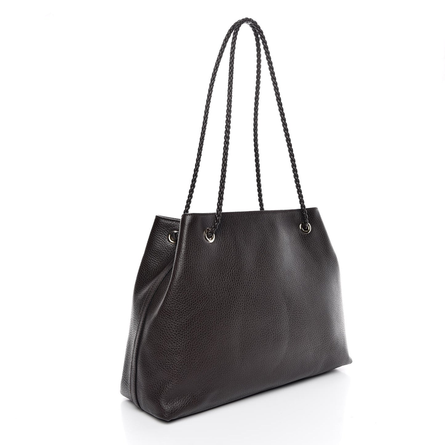 Calfskin Medium Braided Handle Gifford Tote Dark Brown
