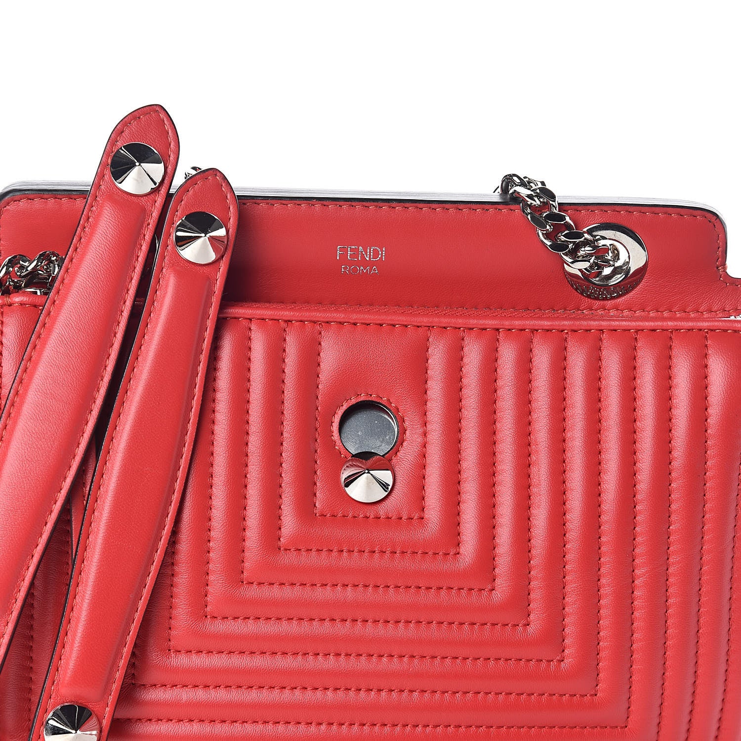 Fendi Shiny Nappa Trapuntata Small DotCom Click Chain Satchel Rojo 8 of 10