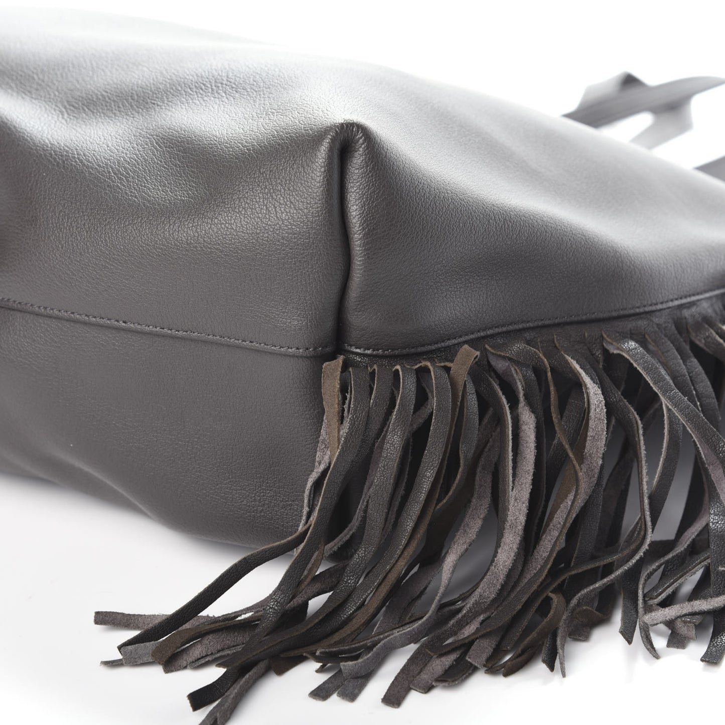 Calfskin Large Fringe Shopping Tote Dark Grey