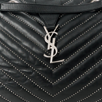 Saint Laurent Lambskin Matelasse Studded Chevron Monogram Shopping Bag Black 9 of 14
