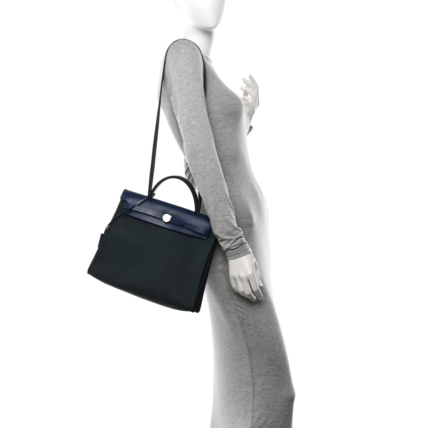 Hermes Vache Hunter Toile Officier Herbag Zip 31 PM Vert Bosphore Bleu Saphir 2 of 13