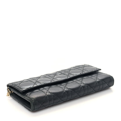 Christian Dior Patent Lambskin Cannage Lady Dior Rendezvous Wallet On Chain Black 4 of 9