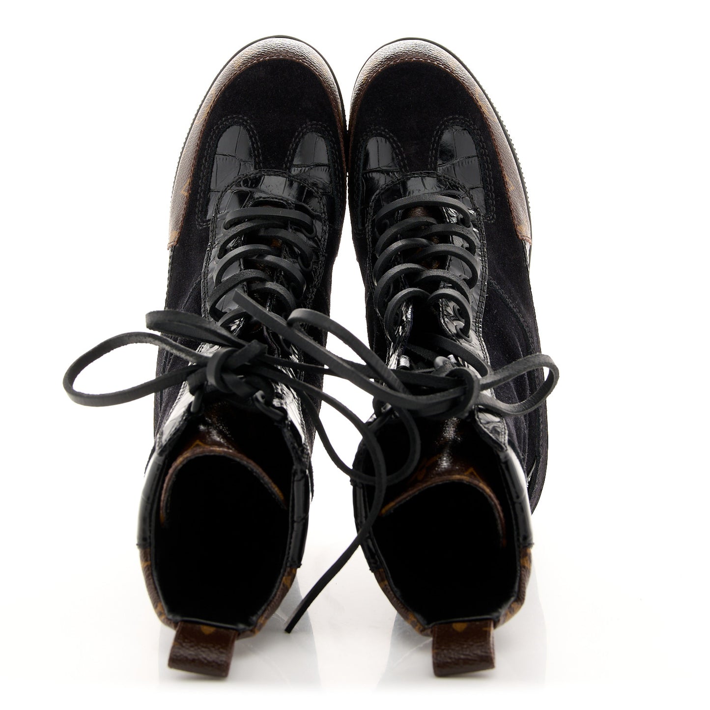 Suede Calfskin Crocodile Embossed Patent Monogram Laureate Platform Desert Boots 35 Black