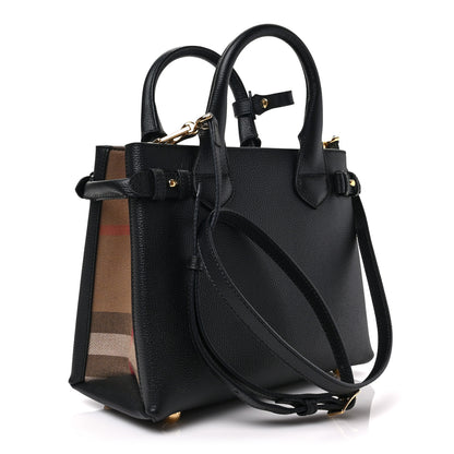 Burberry Derby Calfskin House Check Small Banner Tote Black 3 of 8