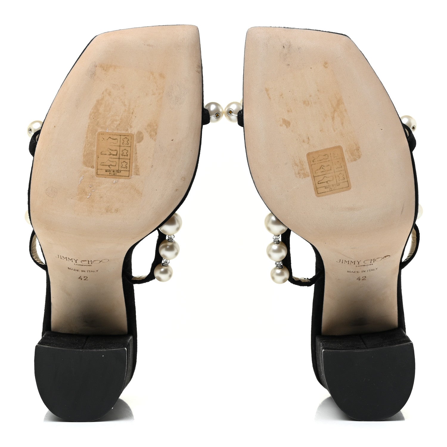 Jimmy Choo Suede Amara 85 Pearl Block Heel Sandals 42 Black 5 of 9