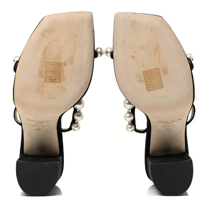 Jimmy Choo Suede Amara 85 Pearl Block Heel Sandals 42 Black 5 of 9