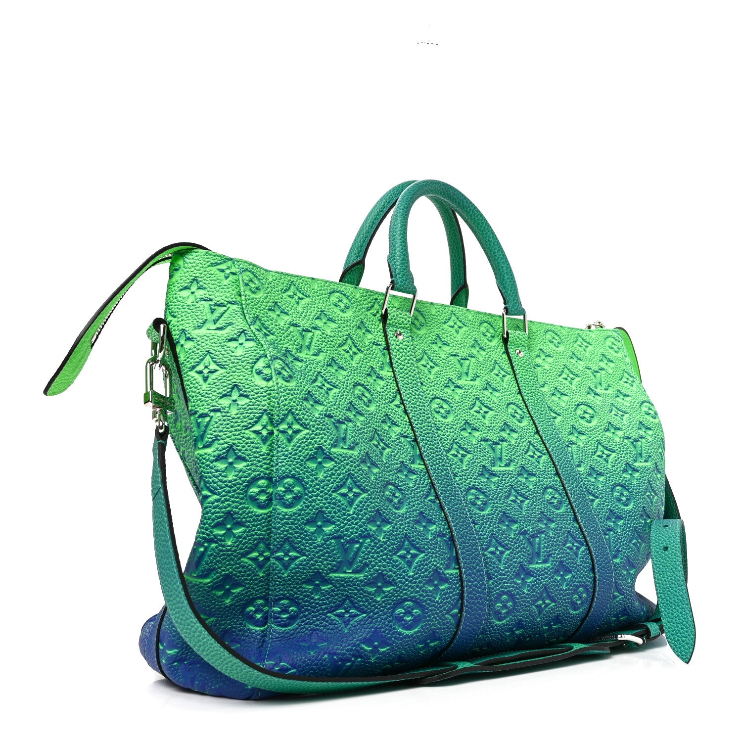 Louis Vuitton Taurillon Illusion Keepall Tote Bleu Vert 3 of 9