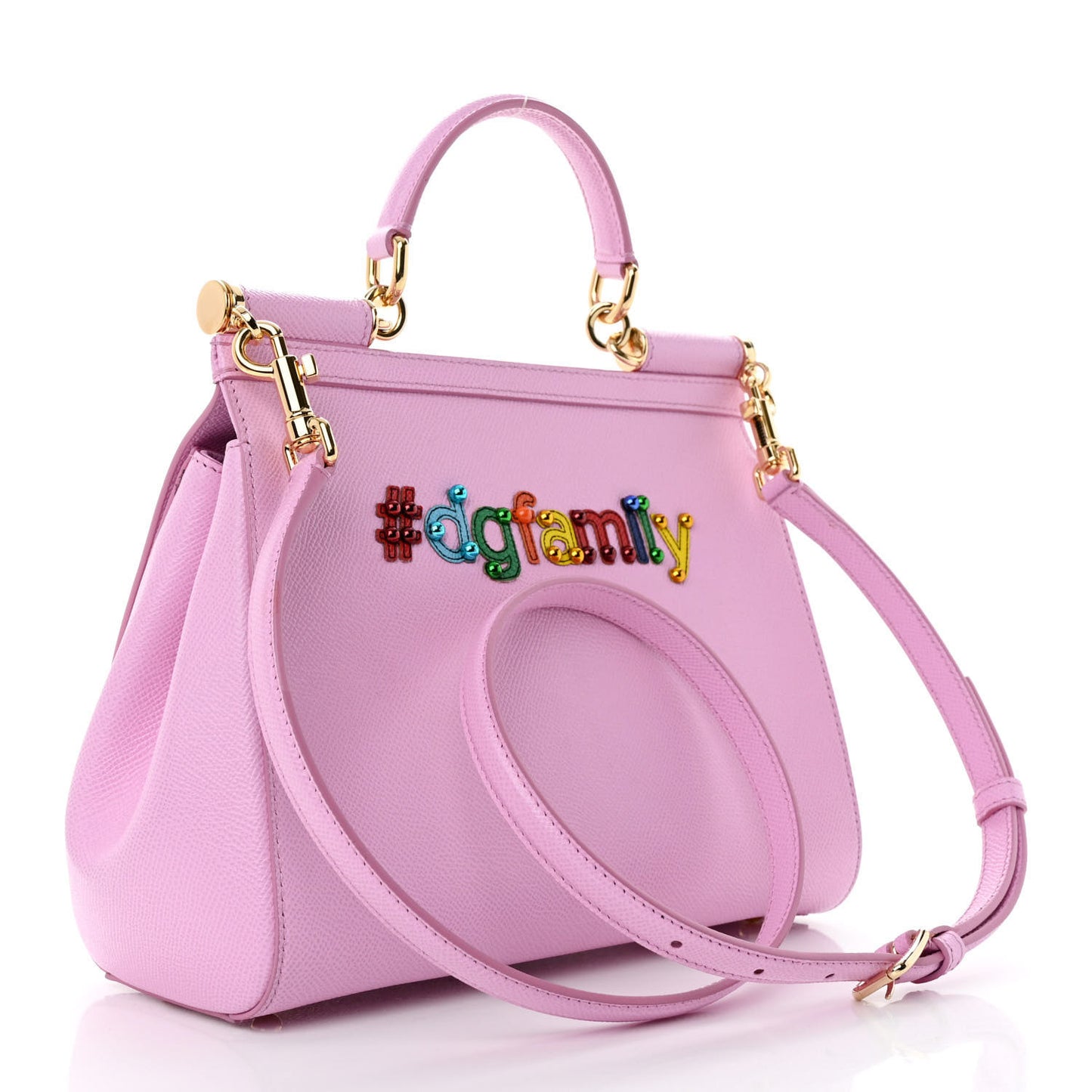 Dauphine Studded Medium DG Family Patch Miss Sicily Satchel Pink Rosa Chiaro