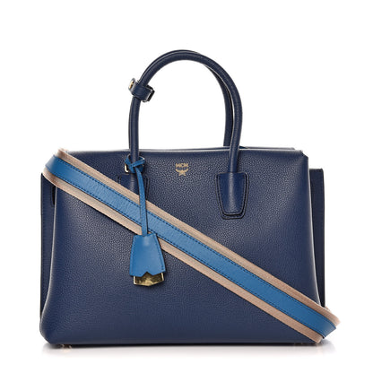 MCM Grained Calfskin Medium Milla Tote Navy 1 of 8