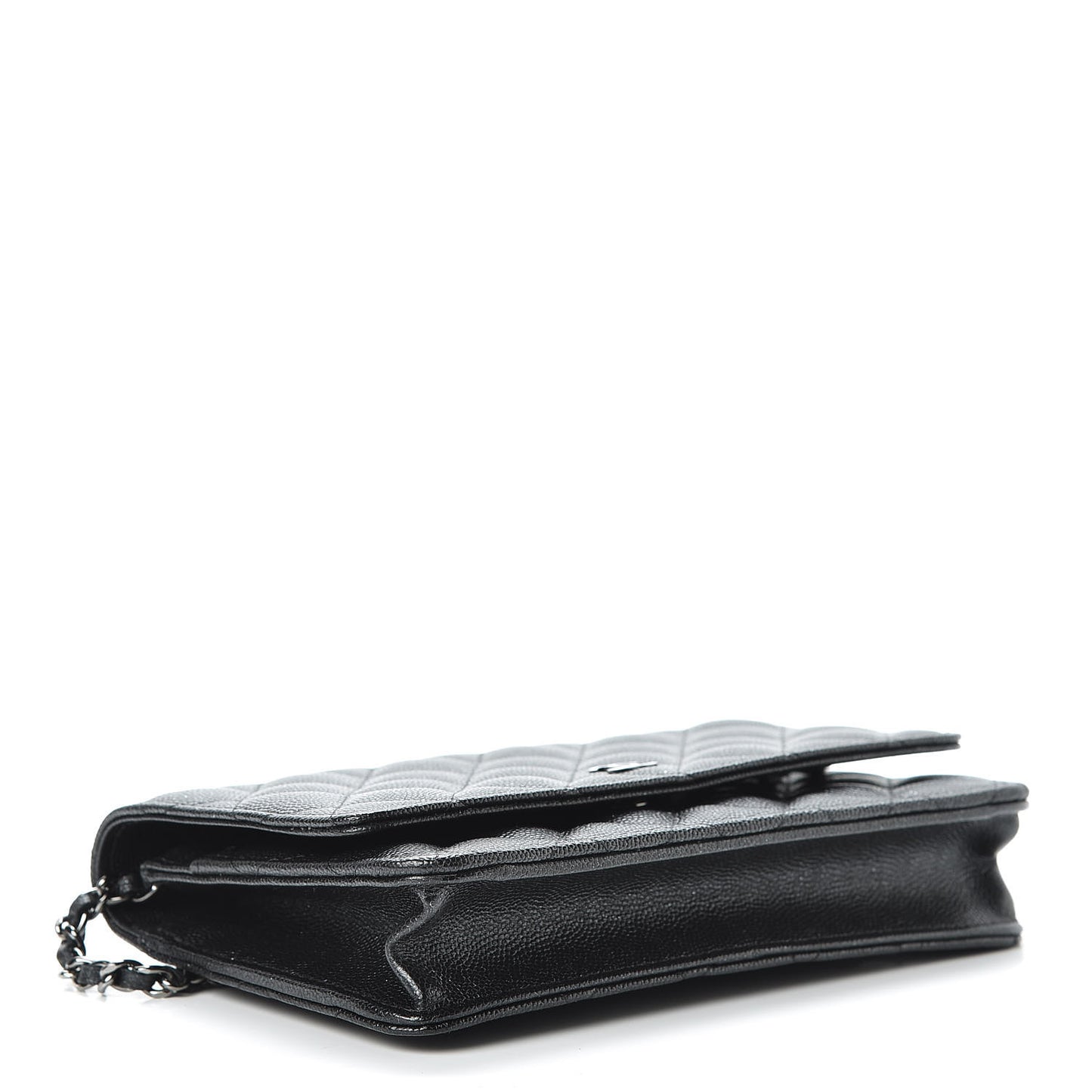 Iridescent Caviar Quilted Wallet On Chain WOC Black