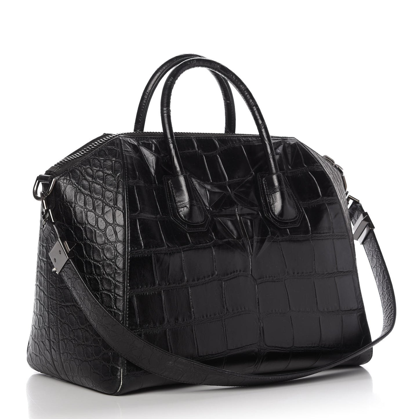 Calfskin Crocodile Embossed 3D Stud Medium Antigona Black