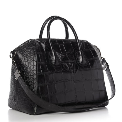 Givenchy Calfskin Crocodile Embossed 3D Stud Medium Antigona Black 3 of 10