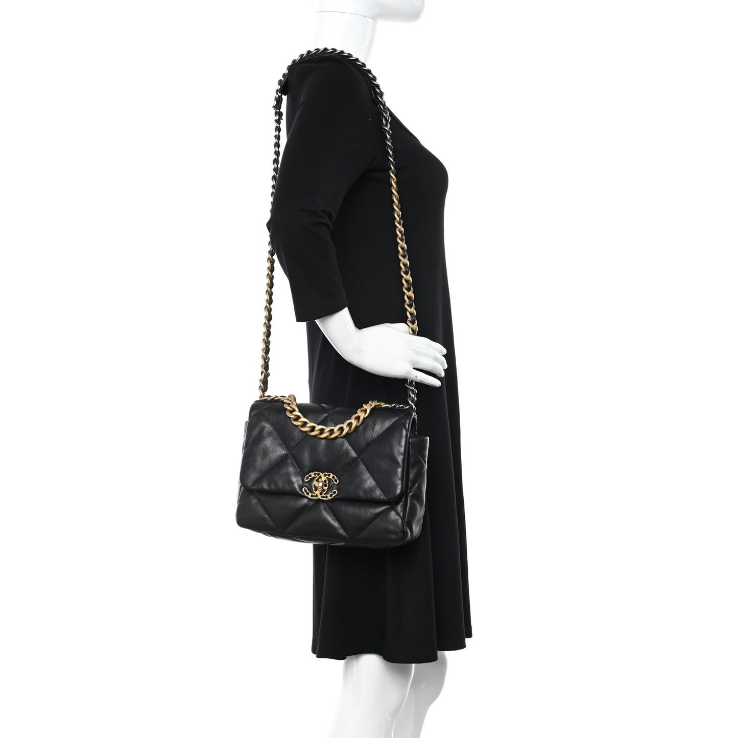 Goatskin Quilted Medium Chanel 19 Flap Black