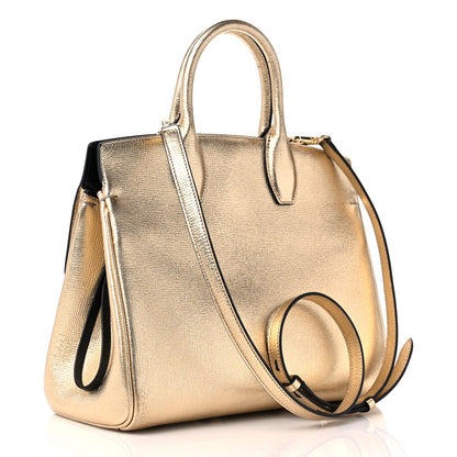 Salvatore Ferragamo Metallic Hammered Calfskin Studio Top Handle Bag Gold 3 of 16