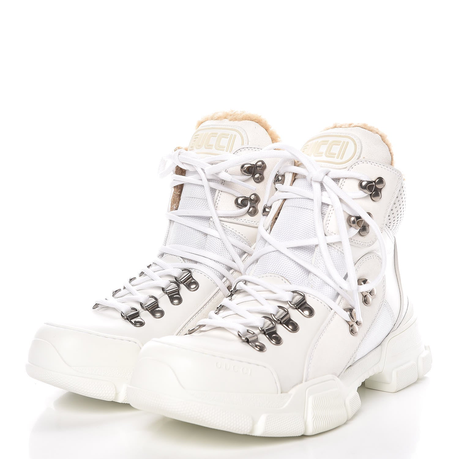 Gucci X SEGA Calfskin Suede Shearling Technical Canvas Womens Flashtrek High-Top Sneakers 39.5 Great White 3 of 7