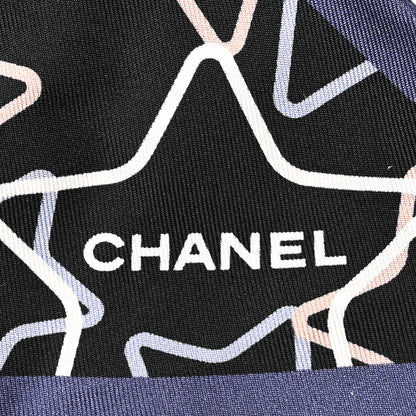 Chanel Silk Star CC Scrunchie and Scarf Hair Tie Set Black Blue White 3 of 3
