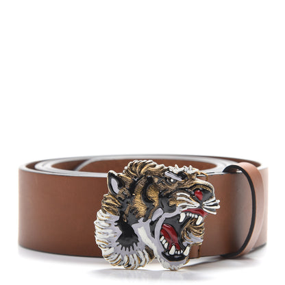 Gucci Calfskin Metal Tiger head Buckle Belt 105 42 Brown 1 of 5