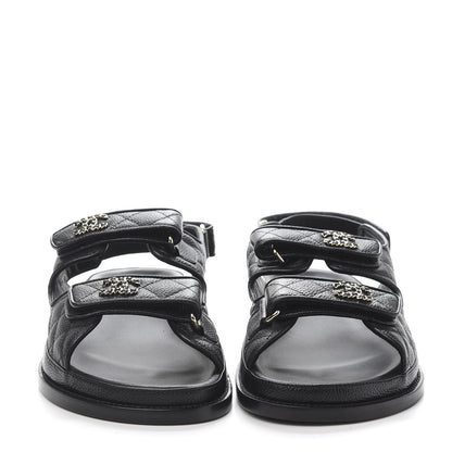 Chanel Grained Calfskin Velcro Dad Sandals 40 Black 2 of 9